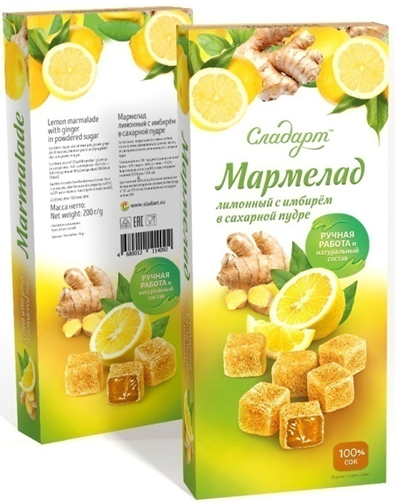 №2 Сладарт Мармелад Лимонный с имбирём в сахарной пудре, 200г    в Мичуринске